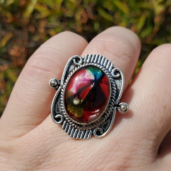 New Dichroic Glass Silver Ring. - Picture 9 of 11